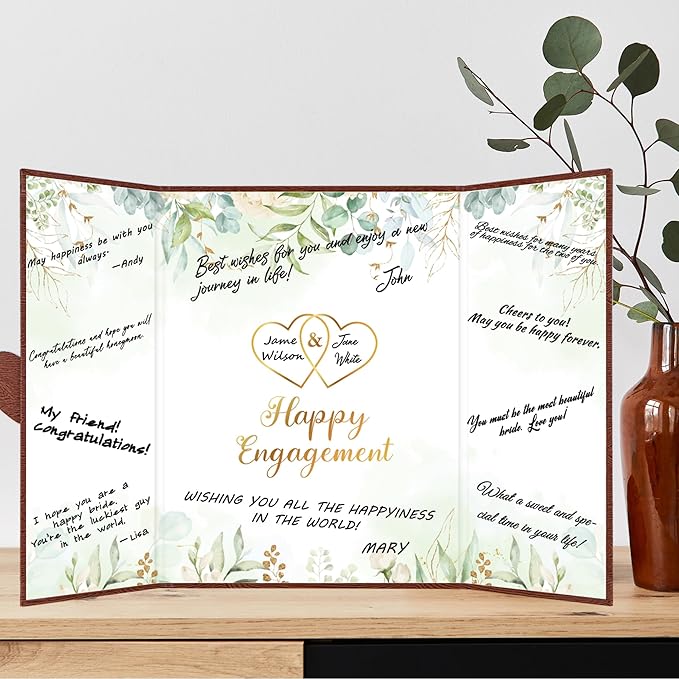 DARUNAXY Sage Green Engagement Party Decorations, Tree Texture Happy Engagement Alternative Signature Guest Book Brown Just Engaged Gifts Congratulations Engagement Signing Card Board Party Supplies