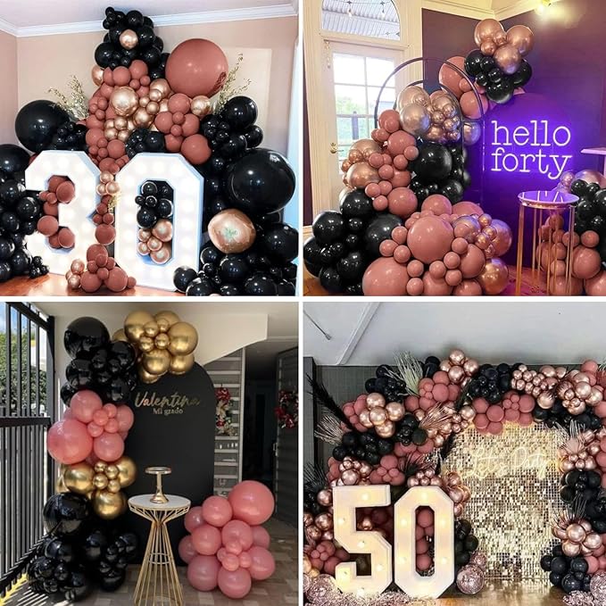 Dusty Pink and Black Balloon Arch,Balloon Garland with Star Foil Rose Gold Balloons for Birthday Wedding Bachelorette Party Decorations