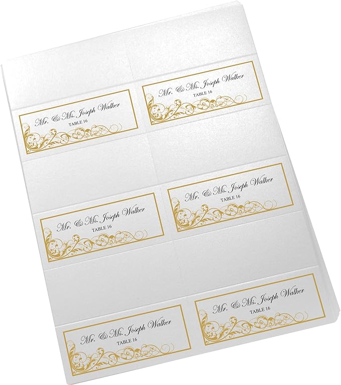 Scribble Vintage Swirl Printable Place Cards, Gold (Choose Color), Set of 150 (25 Sheets), Laser & Inkjet Printers - Wedding, Party, Dinner, and Special Events - Made in the USA