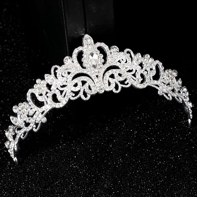 Bride Rhinestones Tiara Silver Crystal Princess Queen Crowns Headband for Women Wedding Birthday Halloween Prom Pageant Party Coming of Age Ceremony,Photo Props(HG176-Silver White)