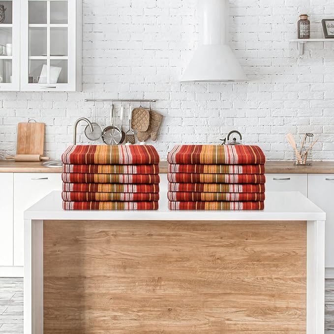 Urban Villa Cloth Napkins Autumn Stripes Dinner Napkins Set of 12 20X20 100% Cotton Absorbent Washable Durable Reusable Cloth Napkins Ideal for Farmhouse Party Thanksgiving Harvest Fall Dinner Napkins