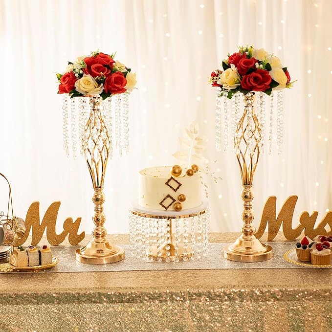 Metal Flower Stands with Crystal Beads, Wedding Centerpieces for Table Decorations, Elegant Metal Flower Arrangement Stands, Flower Vases for Wedding Party Celebration Home Decor (Gold-10pcs)