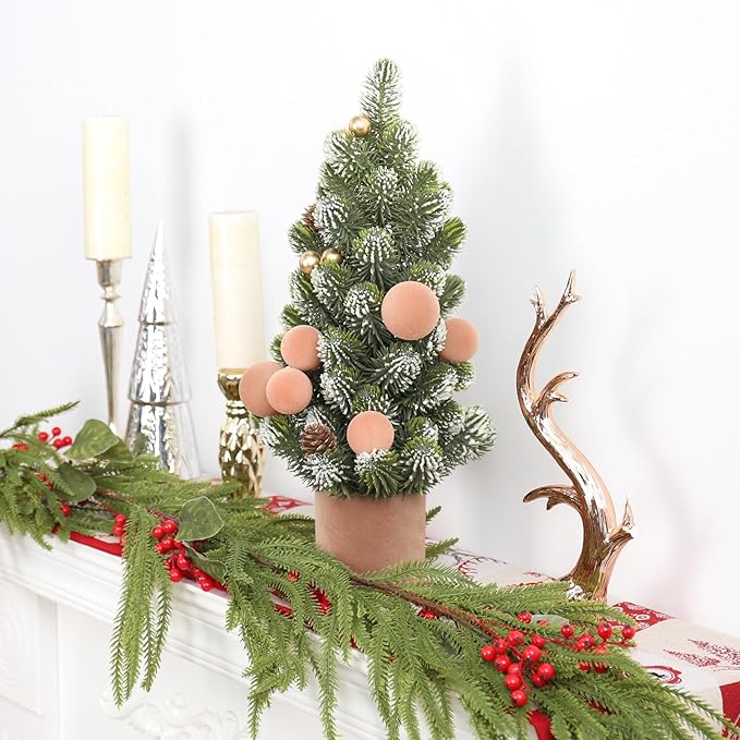 SY Super Bang Small Christmas Tree, 18Inch Light Coffee Artificial Velvet Ball Berry Mini Tabletop Tree Christmas Decorations, for Home Party Thankgivings Xmas Indoor Decor.