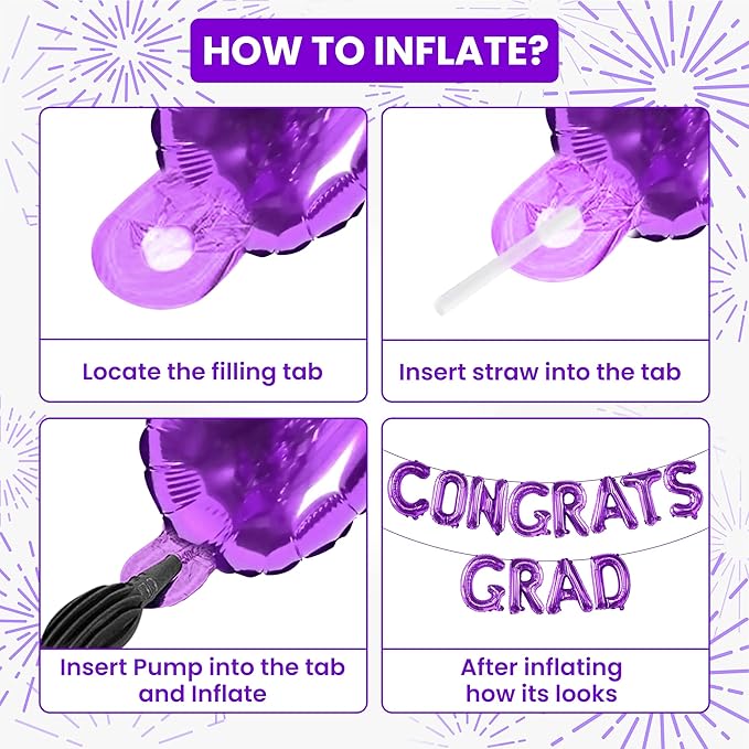 KatchOn, Purple Congrats Grad Balloons - 16 Inch | Congrats Grad Foil Balloon Banner For Graduation Decorations 2025 | Foil Balloon Banner For 2025 Graduation Party Decorations