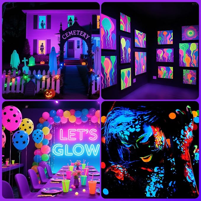 T-SUN 60W LED Black Lights, Blacklight Flood Lights with Plug, IP66 Waterproof Black Light for Glow Party, Halloween Decorations, Fluorescent Poster, Body Paint, Bedroom, Neon Glow, Aquarium
