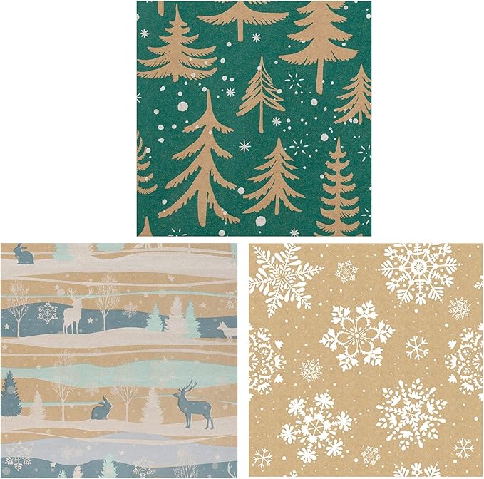 RUSPEPA Christmas Wrapping Paper Rolls with Tags and Jute String - 17 inches x 10 feet per Roll, Total of 3 Rolls