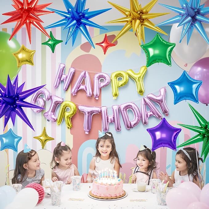 16 Pcs Colorful Star Balloons, 22/18/10 Inch Foil Rainbow Balloons, Red Blue Gold Purple Green Balloon for Kids Boy Girl Birthday Wedding Baby Shower Party Decorations