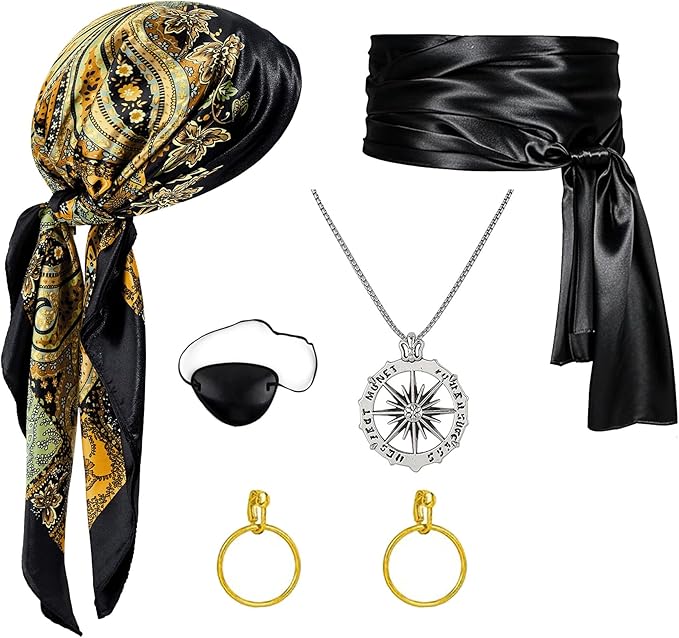7pcs Women Pirate Costume Accessories for Men Pirate Head Scarf Necklace Belt Dress Accessories Renaissance