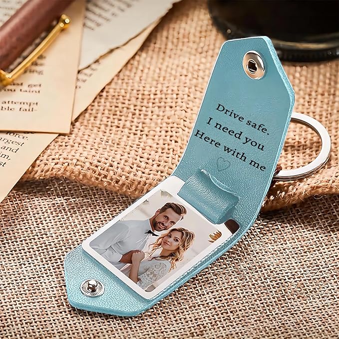 Personalized Photo/Text Leather Keychain for Men Womens Custom Picture Key Chains Memorial Gifts for Family Lover