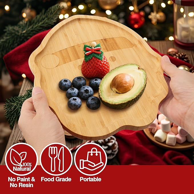 Christmas Serving Tray, Santa Claus Shape Charcuterie Board, Bamboo Serving Platter Dish for Holiday Party Food Tray for Cheese Snack Fruit 10 x 8.7 x 0.6 Inches