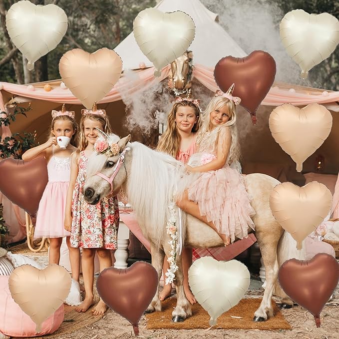 Cream Brown Heart Balloons, 12Pcs Brown Apricot Foil Balloons, Beige Coffee Foil Heart Shape Mylar Balloon 18 Inch Nude Neutral Helium Mylar Balloon for Boho Birthday Baby Shower Wedding Valentine