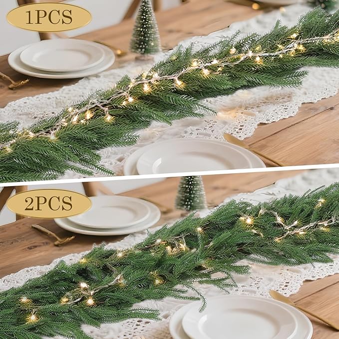 4 Pcs 9 Ft Artificial Norfolk Pine Garlands, Realistic Christmas Pine Garland Faux Winter Greenery for Holiday Table Centerpiece, Mantel, Wall, Indoor, Outdoor Christmas Decor (4, 9 Ft)