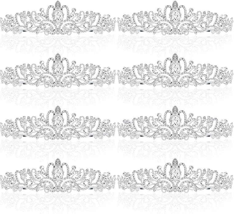 8 Pieces Silver Princess Tiaras for Girls Crystal Princess Crowns for Women Elegant Tiaras with Combs Birthday Crown Bride Headbands Bridal Wedding Prom Birthday Party Cosplay Hair Accessories