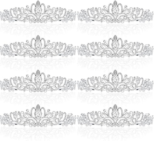 8 Pieces Silver Princess Tiaras for Girls Crystal Princess Crowns for Women Elegant Tiaras with Combs Birthday Crown Bride Headbands Bridal Wedding Prom Birthday Party Cosplay Hair Accessories