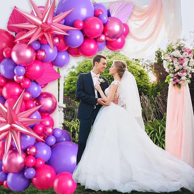 Paready Hot Pink Purple Balloons Garland Arch Kit, 100Pcs Pink Purple Metallic Balloons Arch for Girls Birthday Baby Shower Engagement Wedding Bridal Shower Party Decorations