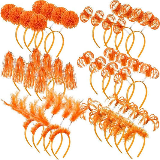 Censen 24 Pcs Pom Pom Headband Tinsel Wrapped Ponytail Head Bopper Costume Headwear Halloween Party Accessory