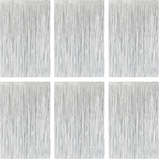 Silver Foil Fringe Curtain 3.3×8.3FT 6 Packs, Metallic Tinsel Curtains Party Streamers for Birthday Graduation Baby Shower Decoration (6pcs,3.3FT×8.3FT, Silver)