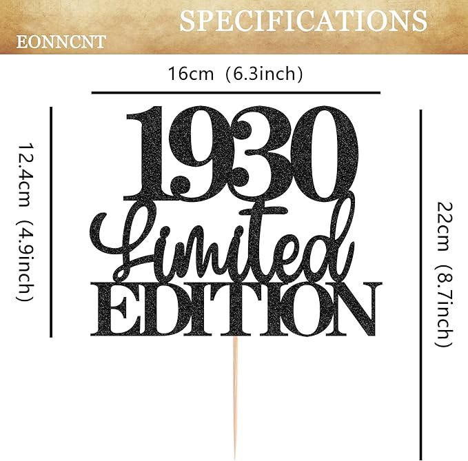 Limited EDITION 1930 Cake Topper - Black Glitter Happy 95th Birthday Party Cake Decoration Supplies, Cheer to 95 Years Cake Bunting Decor for 95th Birthday Party Photo Booth Props
