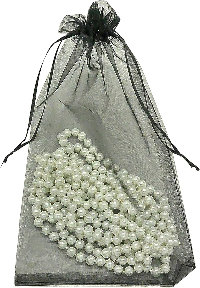 TheDisplayGuys 48-Pack 6x8 Black Sheer Organza Gift Bags with Drawstring, Jewelry Candy Treat Wedding Party Favors Mesh Pouch