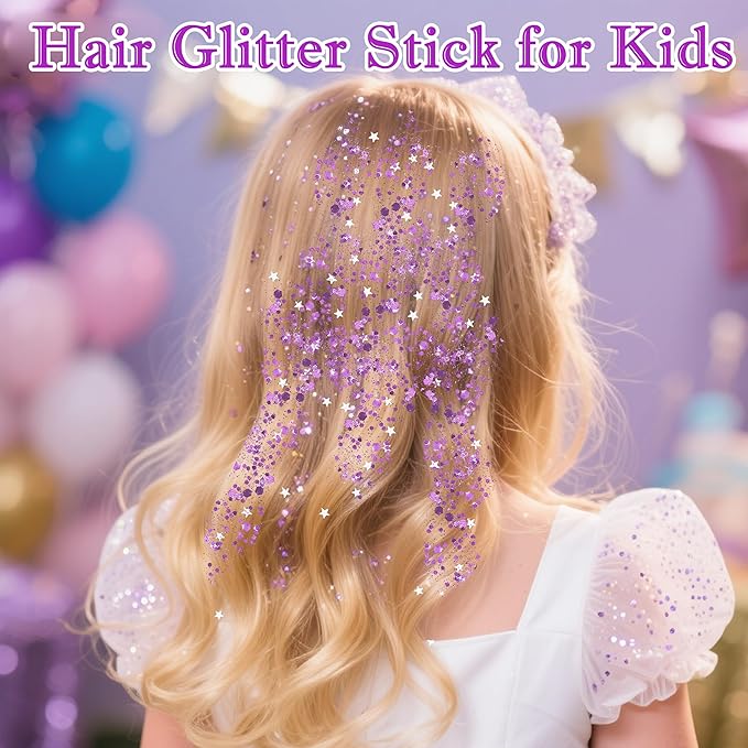 MEICOLY Light Purple Hair Glitter Stick for Kids,Halloween Face Glitter Stick Spirit Week Wear,Women Costume Sparkle Chunky Glitter Makeup,Waterproof Body Glitter for Party Rave Festival