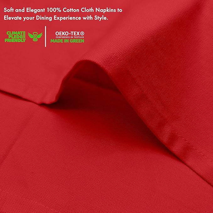 Ruvanti Premium Cloth Napkins Set of 6, 18x18 Inches, 100% Cotton, Washable, Soft & Absorbent, Perfect for Wedding, Christmas, ‎Thanksgiving Dinners - Flame Scarlet