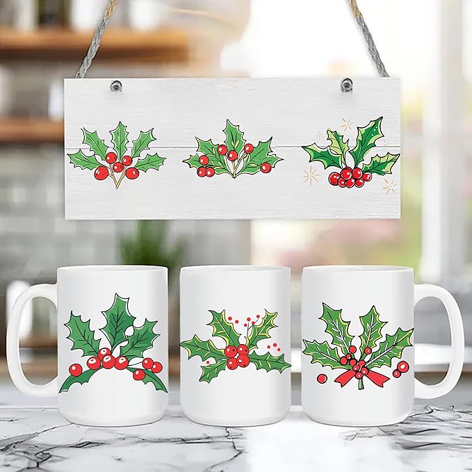 UV DTF Stickers - 12 Sheets Merry Christmas UV DTF Cup Wrap for Coffee Mugs Glass, DIY Decals for Tumblers, Waterproof Rub on Transfers for Crafts