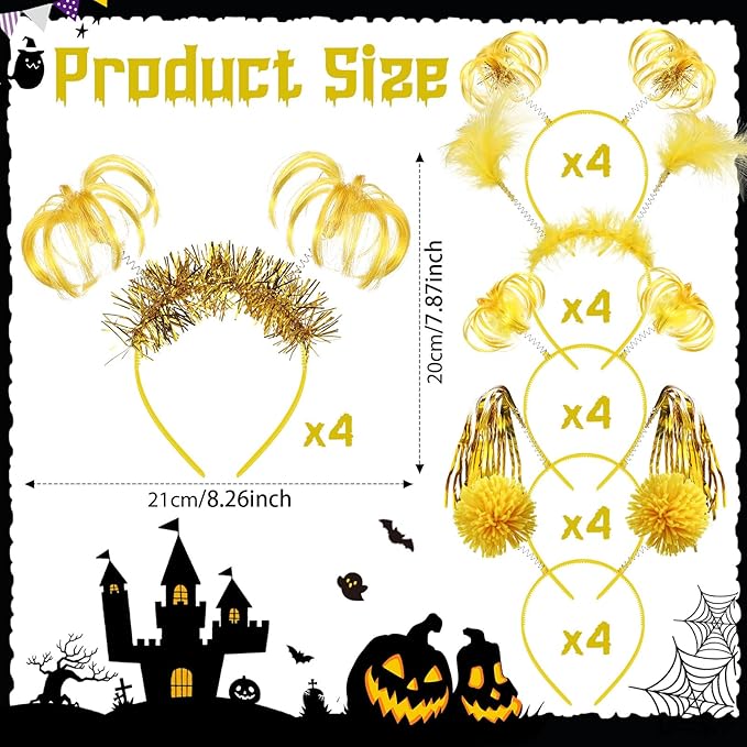 Censen 24 Pcs Pom Pom Headband Tinsel Wrapped Ponytail Head Bopper Costume Headwear Halloween Party Accessory