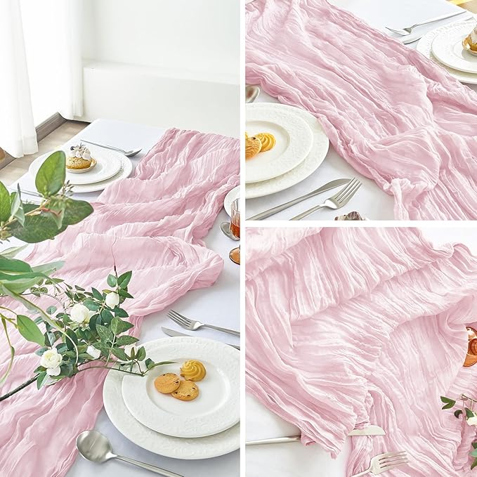IVAPUPU 6 Pcs Cheesecloth Table Runner - 10ft Pink Boho Gauze Cheese Cloth Table Runners for Baby Shower Decoration Wedding Party Summer Garden Farmhouse