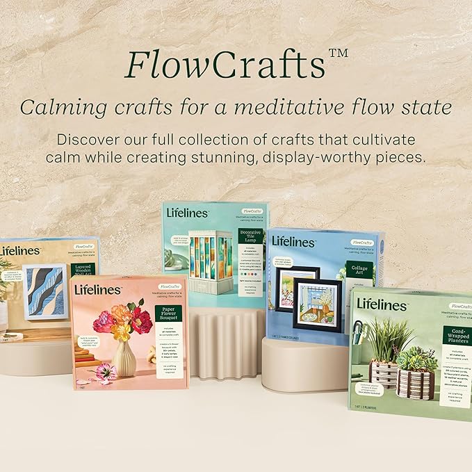 Lifelines FlowCrafts, Cord-Wrapped Planters - Create 2 Unique Planters with Cords in Multi-Colors, Leather Accents, Faux Plant Stems & Decorative Stones - Sensory Arts & Crafts Kit for Teens & Adults