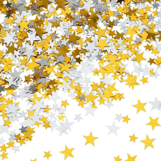 Hestya 60g Star Confetti Glitter Table Confetti Metallic Foil Stars for Christmas Party Wedding Festival Decorations(Gold Silver 60g,10mm and 6mm)