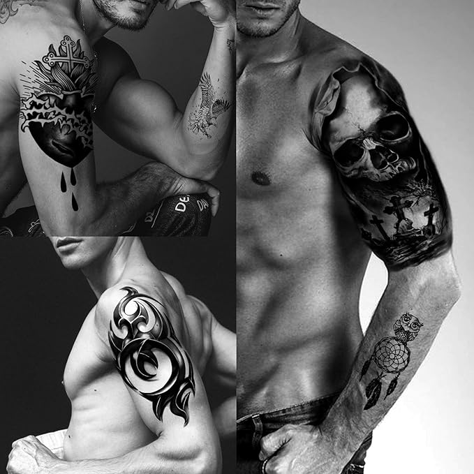 Yazhiji 56 Sheets Temporary Tattoos Stickers 11 Sheets Half Arm Shoulder Tattoos for Men or Women with 45 Sheets Tiny Fake Tattoo