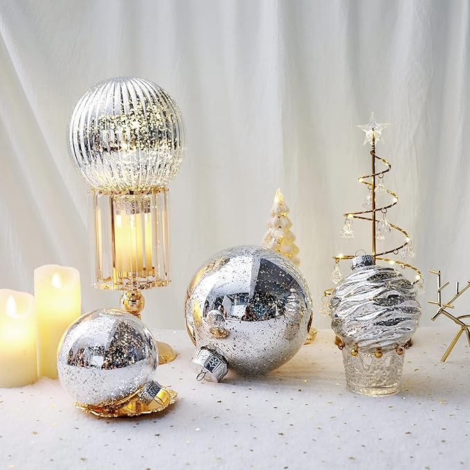 Large Christmas Ball Ornaments, Oversized Shatterproof Plastic Decorative Hanging Mercury Ornaments Ball for Xmas Holiday Party Decorations (Silver, 6.0")