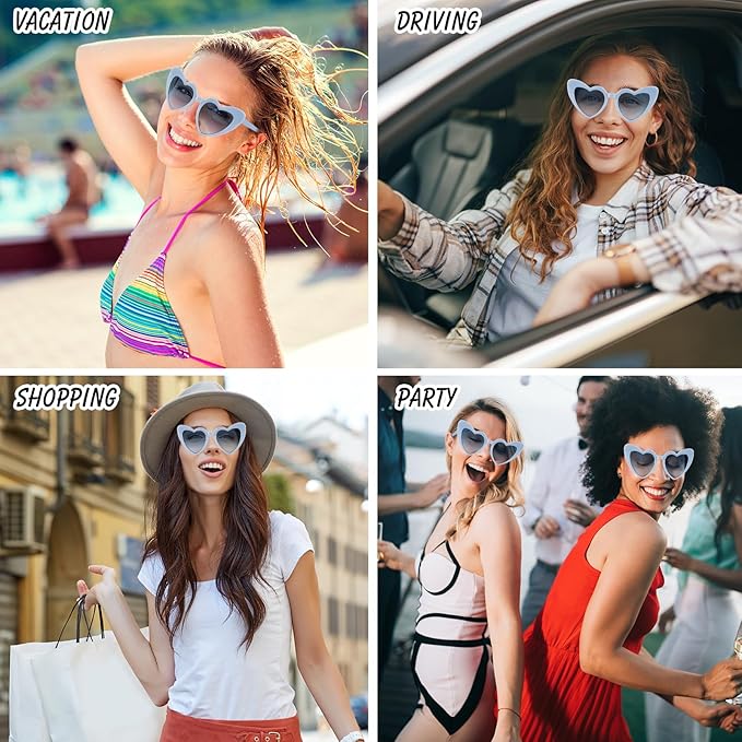 12 Pack Bachelorette Sunglasses Heart Shaped Sunglasses Vintage Heart Glasses for Women Wedding Party Decor
