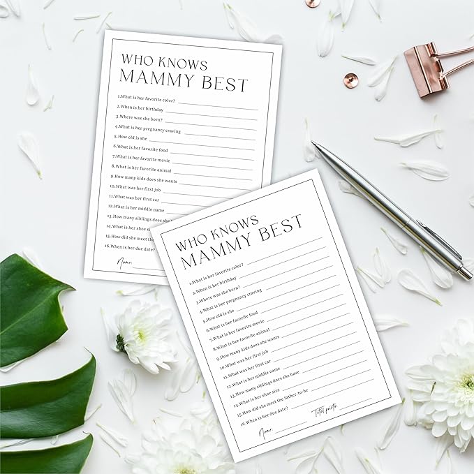 5" X 7" Baby Shower Party Games-Set Of 30 Minimalism Black & White-Who Knows Mammy Best Game For Guest-Wishes For Baby-Baby Announcement Gender Reveal Game Card 05