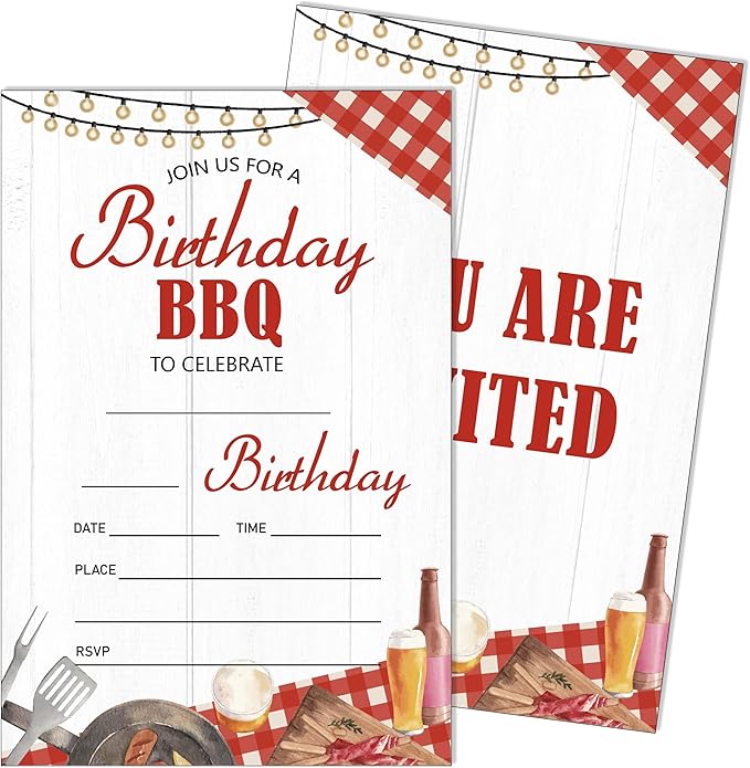 Eronm BBQ Birthday Party Invitation- 20 Pack Girls Birthday Invite with Envelopes- Summer Barbecue Theme Party Invitation Card for Girl- Double Sides Design- Party Decorations Supplies (4''x6'')-B14
