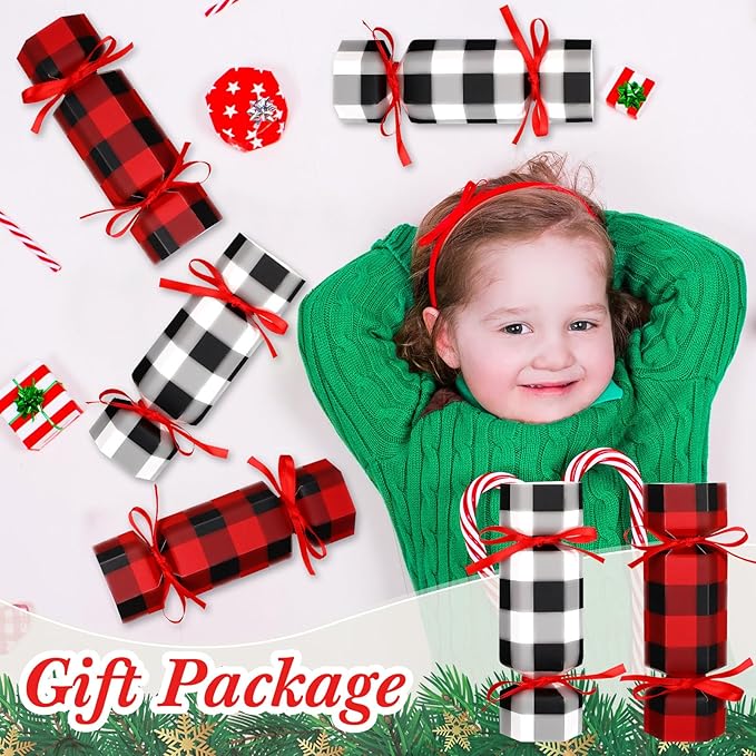 Xinnun 50 Packs Christmas Cracker Kit No Snap Xmas Party Table Favors Snowflake Reindeer DIY Christmas Party Cracker Candy Boxes for Holiday Dinner Decoration Gift (Plaid Style)