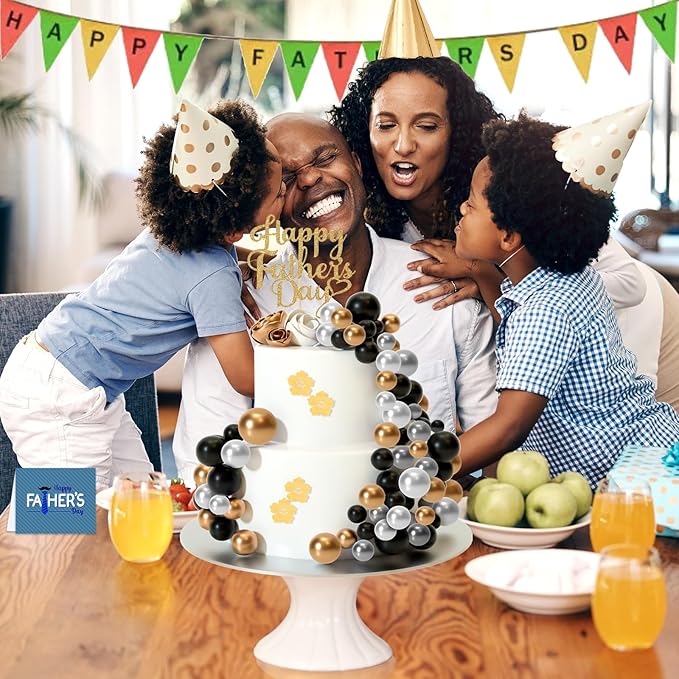 ASTARON 32 Pcs Ball Cake Topper Decorations Mini Balloons Cake Topper Sticks Foam Balls Cake Picks for Graduation Wedding Party Birthday Cake Decorations (Gold Silver Black)