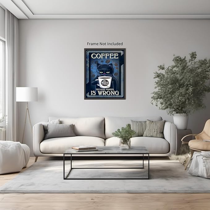 Posterizer 1 pcs - Funny Black Cat - For Cat and Coffee Lovers - Art for Animal Lovers - Kitchen & Bar Art - Gifts for Women - Living Room Bedroom Decor - 11x14 unframed wall art