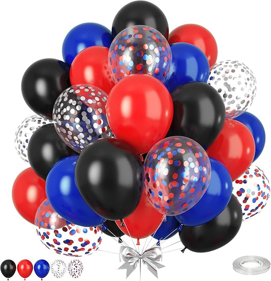 Red Blue Black Balloons, 50pcs Royal Blue Red Black Balloons, Silver Confetti Balloon for Boy Man Theme Birthday Party Baby Shower Wedding Graduation Decorations