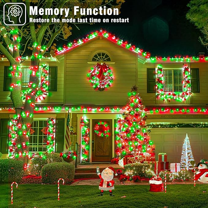 800 LED Christmas Lights Outdoor Indoor, String Lights for Outside with 8 Modes Waterproof, Plug in Twinkle Light Clear Wire for Xmas Tree, House, Garden, Party Decorations, Red Green