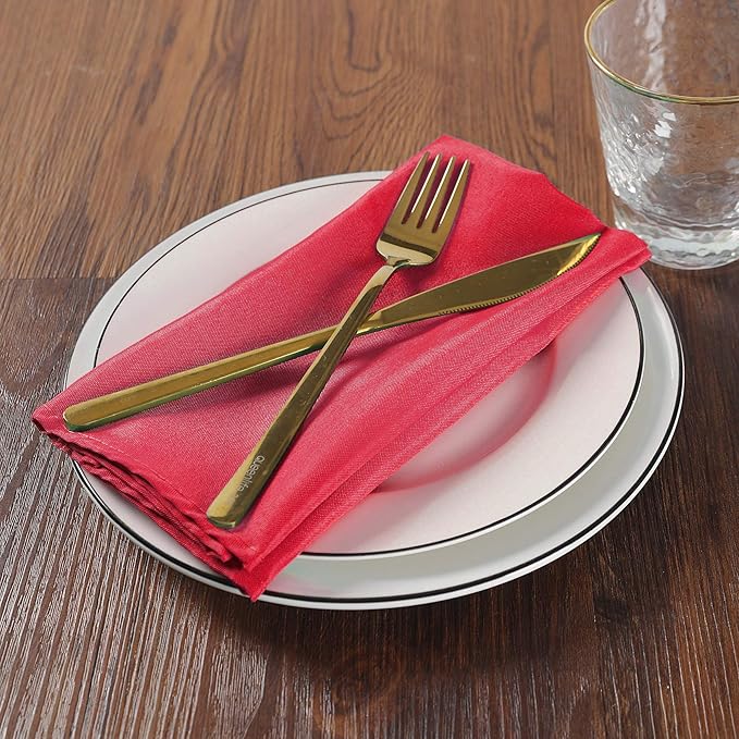 Cloth Napkins 20x20 inch Washable Polyester Dinner Napkins Soft Table Napkins for Wedding Party Dining Banquet(Red,12PCS)