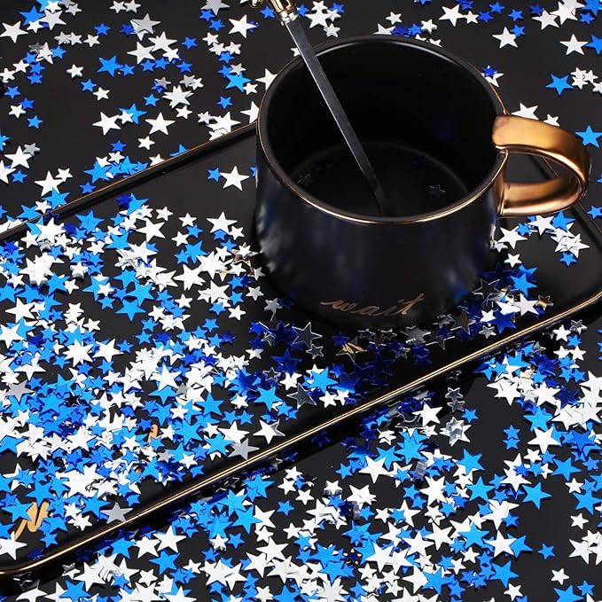 Hestya 60g Star Confetti Glitter Table Confetti Metallic Foil Stars for Christmas Party Wedding Festival Decorations(Blue Silver,10mm and 6mm)