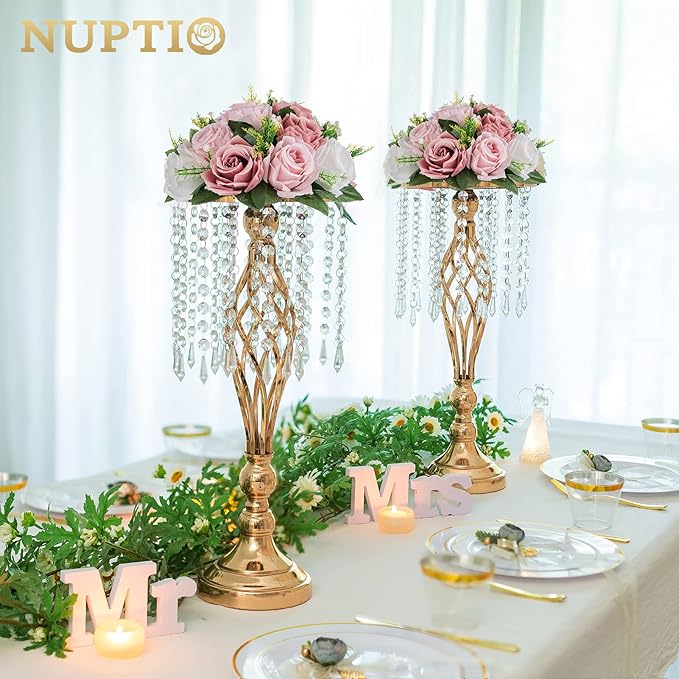 NUPTIO Flower Ball Arrangement Bouquet - 2 Pcs 9.5 inch Diameter Dusty Rose Fake Flowers Roses Balls for Centerpieces Tables - Artificial Rose Arrangements for Wedding Centerpiece Table Decorations
