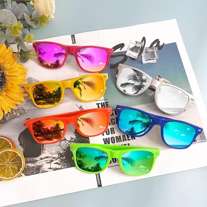 Pibupibu 10/20 Pack Neon Sunglasses for Women Men Bulk, Wholesale 80s Retro Colorful Mirrored Party Glasses Adult Unisex
