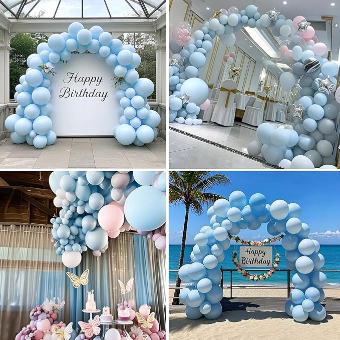 Pastel Blue Balloons 145 pcs Light Blue Balloons Different Sizes of 18 12 10 5 Inch Baby Pastel Sky Aqua Blue Balloon Arch Kit Garland for Graduation Gender Reveal Birthday Party Decorations