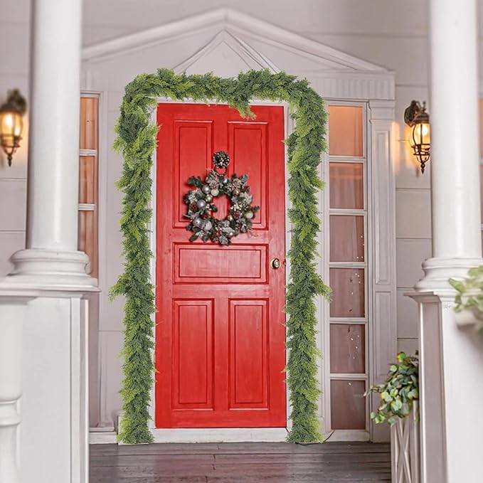 Norfolk Cedar Garland, 6FT Green Garland Christmas for Mantle Stair Railing Fireplace Door Decorations
