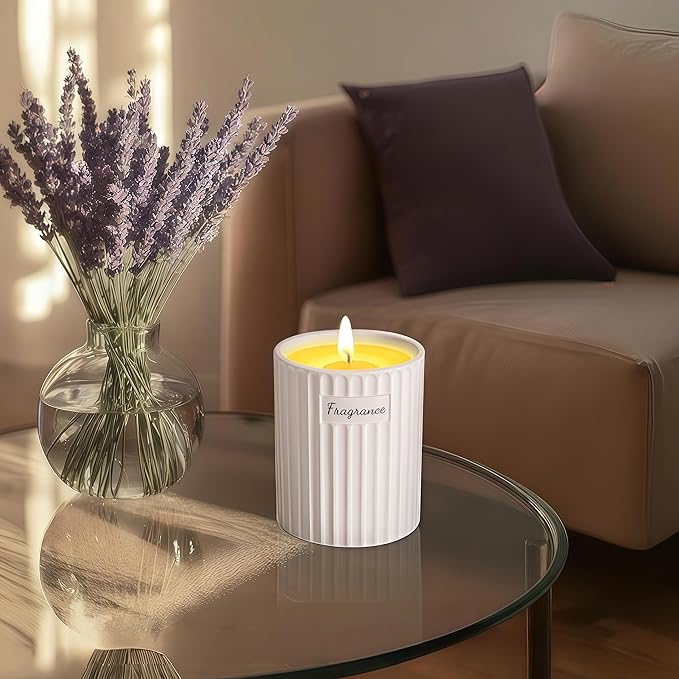 Viyffo Fall Candles– Lavender & Eucalyptus Scented Candle, 6.35oz Soy Wax in White Ceramic Jar with Gift Box, Calm & Refreshing Candle for Women, Mom & Friends, Perfect for Spa & Holiday