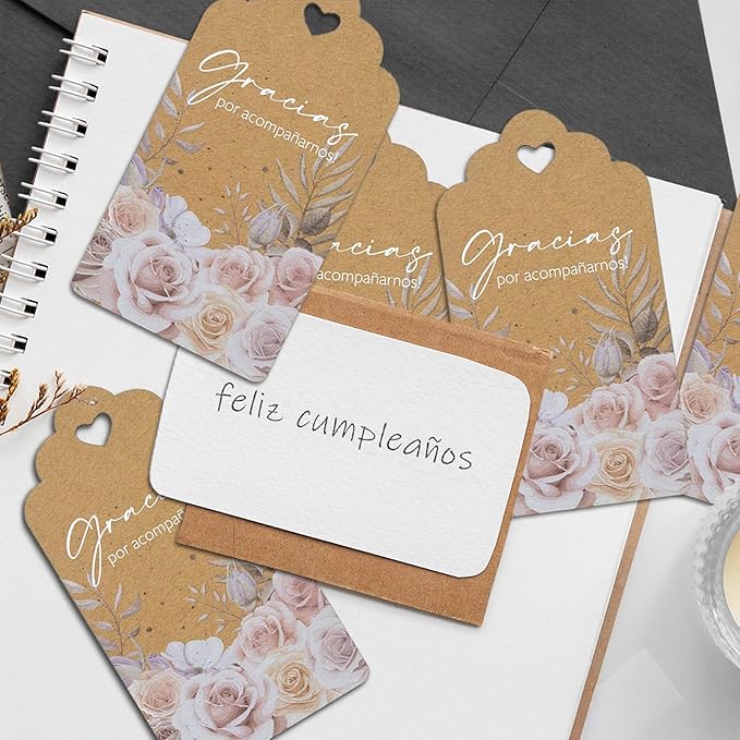 Summer-Ray 50pcs Kraft Thank You for Coming Gift Tags – Rustic Gift Tags for Wedding Birthday Tea Party (Gracias por acompañarnos!)