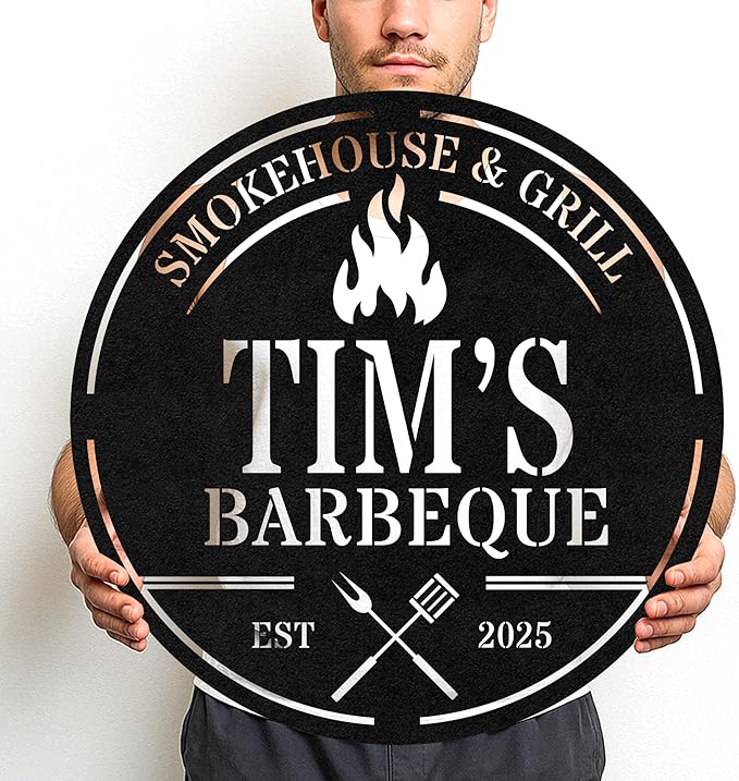 Custom BBQ Metal Sign Personalized Grill Name Wall Art for Outdoor Kitchen Patio Backyard Decor Fathers Gift for Dad Grandpa Husband Barbecue Smoker Area Sign, Grilling Lover Gifts 64