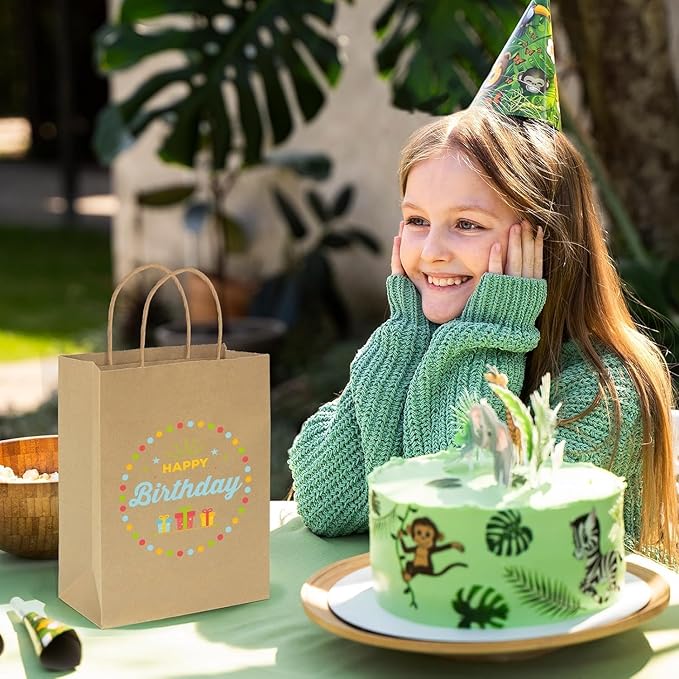 MESHA Gift Paper Bags 300 PACK 8x4.25x10.5'' Brown Medium Shopping Kraft Bags Bulk with Handles Reusable for Business,Grocery,Birthday,Wedding,Kids Party,Favors